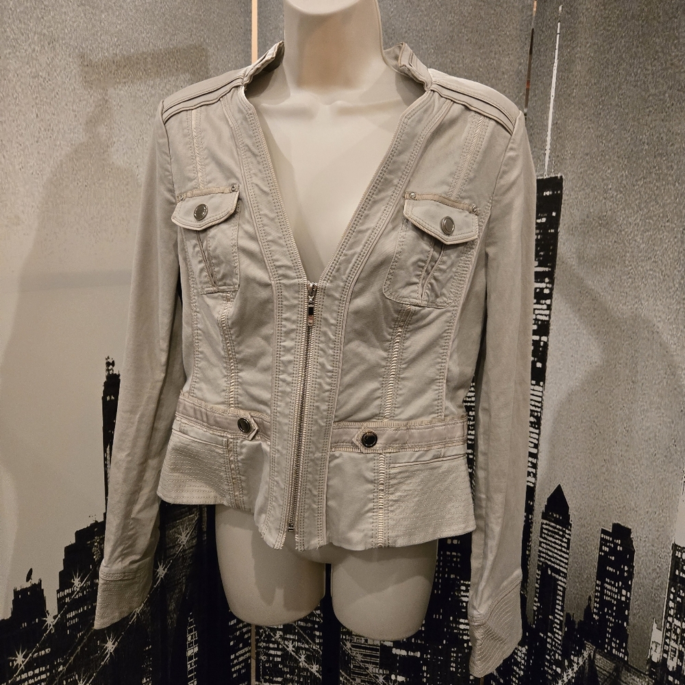 WH|BM size 12 tan long sleeve jacket with crystal accents